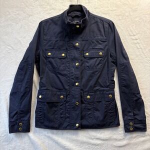 J Crew Field Jacket Women Sz Small Navy Relaxed Boyfriend Cotton Full Zip
